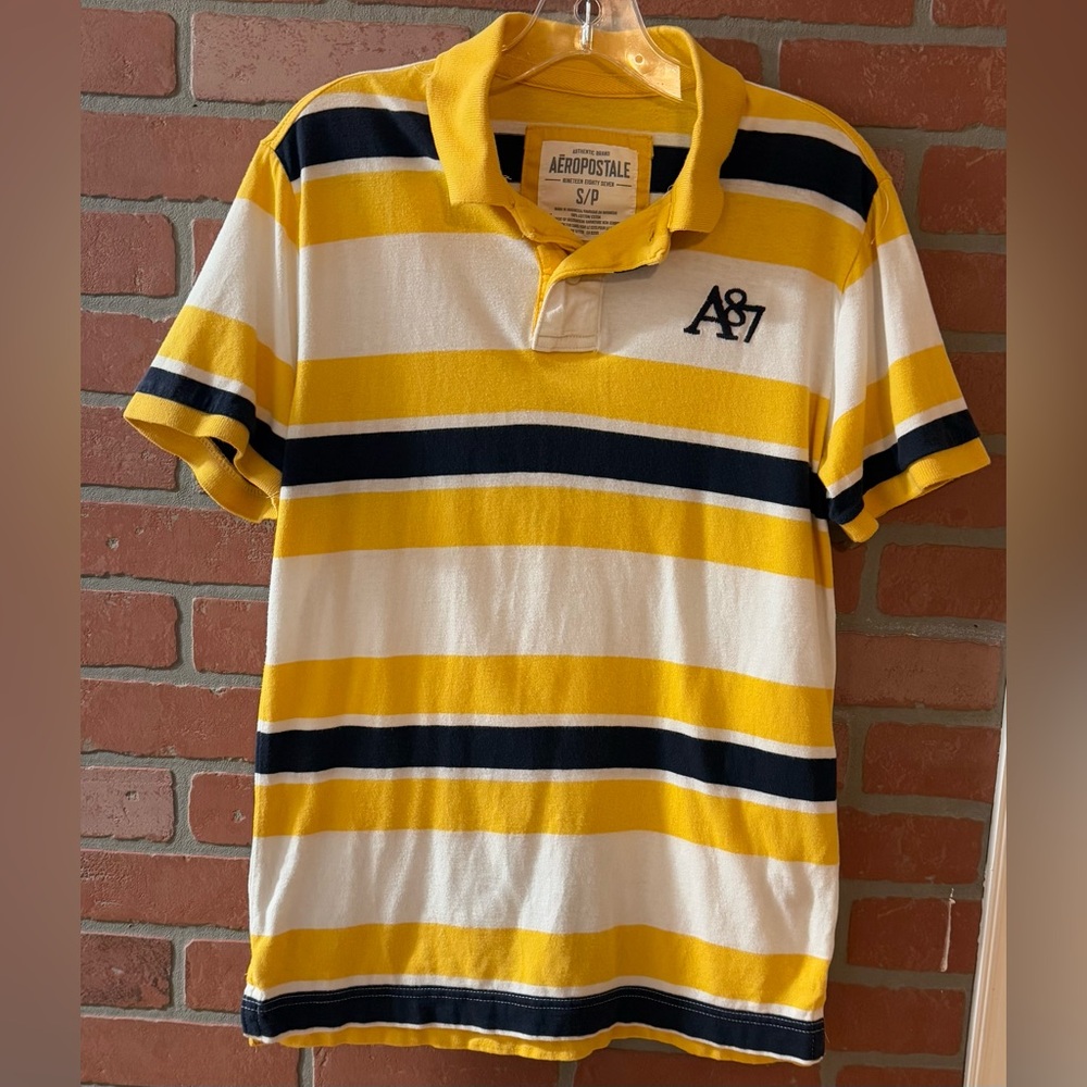 AEROPOSTALE Polo Shirt Unisex Size S Striped Multicolor Short Sleeve 100% Cotton